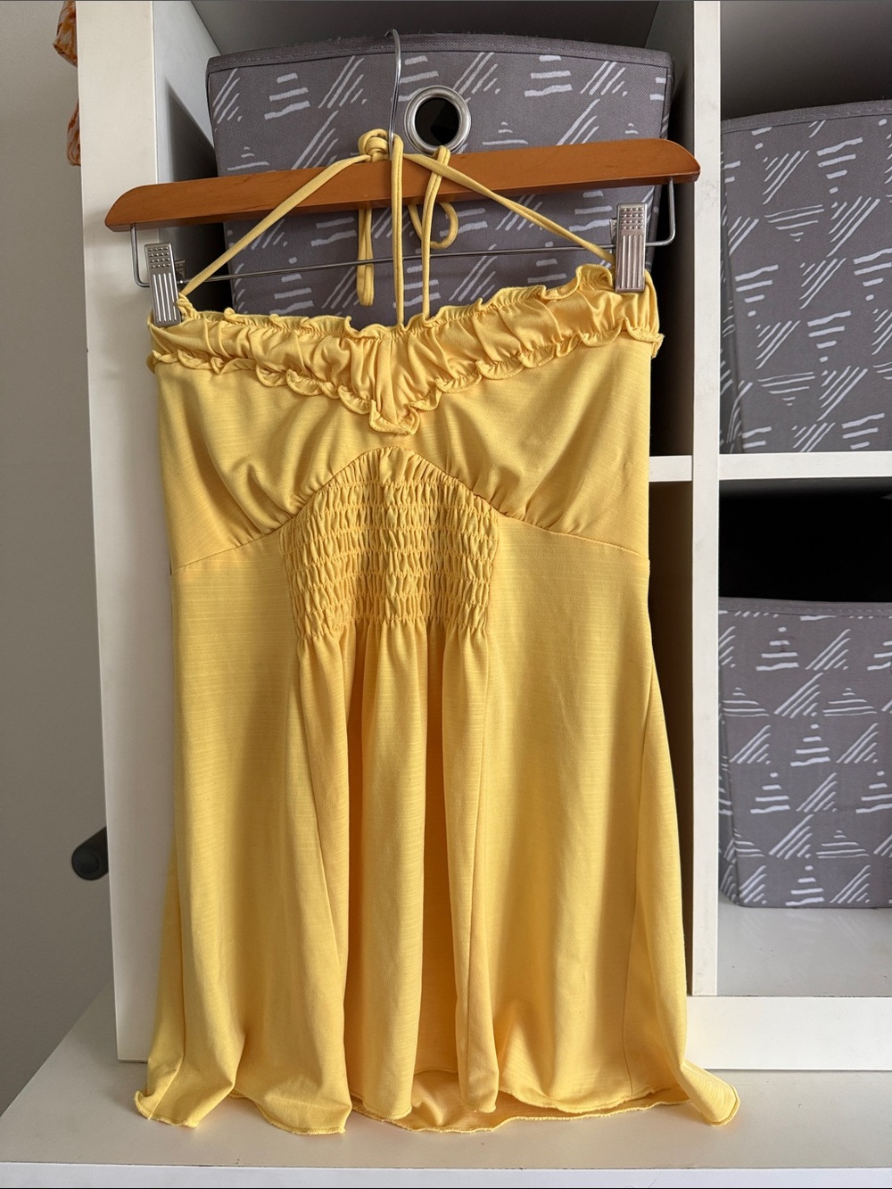 XOXO Sunny Yellow Smocked Halter Ruffle Bodysuit